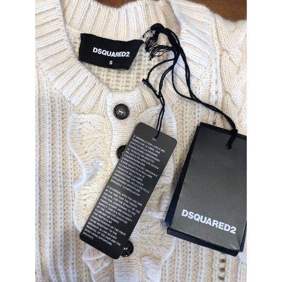 Authentic DSquared2 Ruffle Trim Sleeveless Sweater, Cream w/Navy Stripes, Sz S - Picture 9 of 9